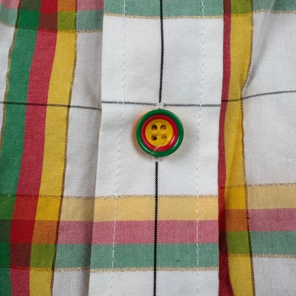 South Pole XXL Button Up Shirt Plaid White‎ Green Red Short Sleeve Mens